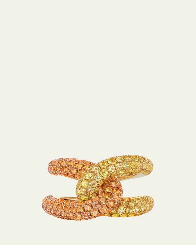 18K Yellow Gold Intertwin Orange and Yellow Sapphire Statement Ring